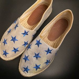 South Parade  Espadrilles Sz 36 Gray with blue stars Flat Slip on